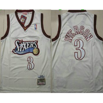 Men's Philadelphia 76ers #3 Allen Iverson 1995-96 Cream Hardwood Classics Soul Swingman Throwback Jersey