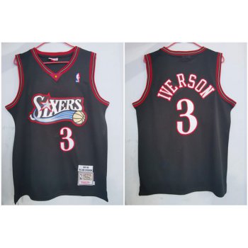 Men's Philadelphia 76ers #3 Allen Iverson 1997-98 Black Hardwood Classics Soul Swingman Throwback Jersey