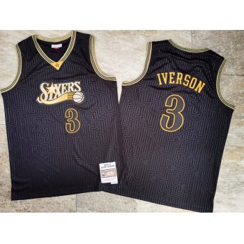 Men's Philadelphia 76ers #3 Allen Iverson 2000-01 Black Hardwood Classics Soul AU Jersey