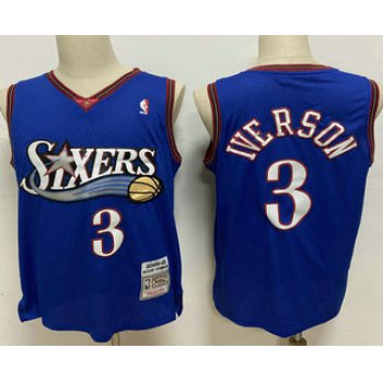 Men's Philadelphia 76ers #3 Allen Iverson 2000-01 Blue Hardwood Classics Soul Swingman Throwback Jersey