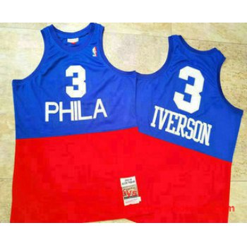 Men's Philadelphia 76ers #3 Allen Iverson 2003-04 Blue Red Hardwood Classics Soul AU Jersey