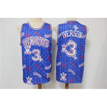 Men's Philadelphia 76ers #3 Allen Iverson Blue Tear Up Pack Mitchell & Ness Swingman Jeresy