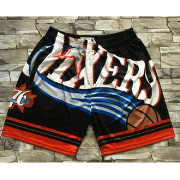 Men's Philadelphia 76ers Black Big Face Mitchell Ness Hardwood Classics Soul Swingman Throwback Shorts