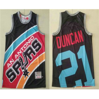 Men's San Antonio Spurs #21 Tim Duncan Black Big Face Mitchell Ness Hardwood Classics Soul Swingman Throwback Jersey