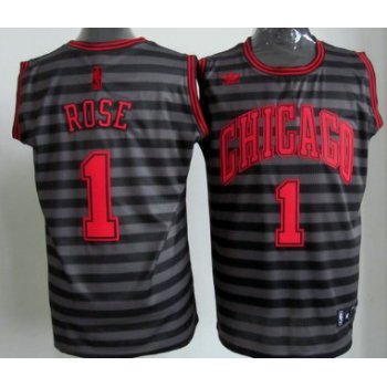 Chicago Bulls #1 Derrick Rose Gray With Black Pinstripe Jersey