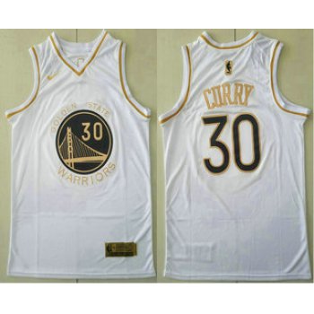 Men's Golden State Warriors #30 Stephen Curry White Golden Nike Swingman Stitched NBA Jersey