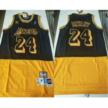 Men's Los Angeles Lakers #24 Kobe Bryant Black Yellow Split Hardwood Classics Jersey