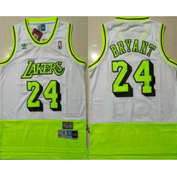 Men's Los Angeles Lakers #24 Kobe Bryant White Fluorescent Green Split Hardwood Classics Jersey