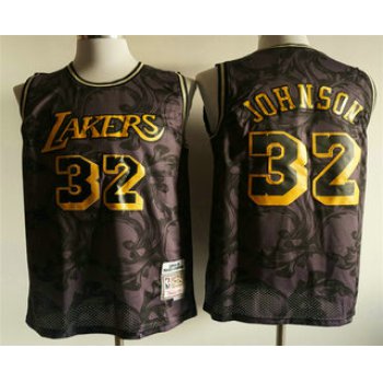 Men's Los Angeles Lakers #32 Magic Johnson 1984-85 Purple With Yellow Hardwood Classics Soul Swingman Throwback Jersey