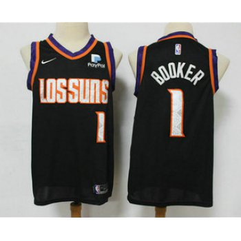 Men's Phoenix Suns #1 Devin Booker Black 2020 City Edition NBA Swingman Jersey With The Sponsor Logo