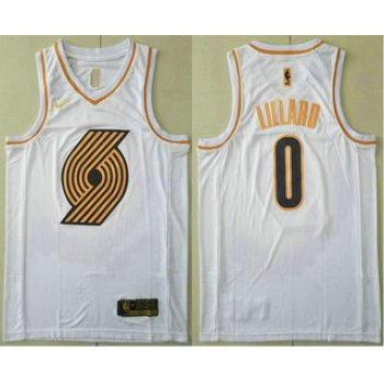 Men's Portland Trail Blazers #0 Damian Lillard White Golden Nike Swingman Stitched NBA Jersey