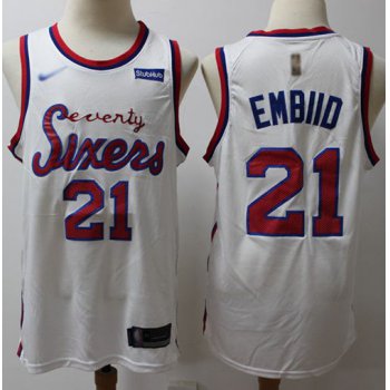 76ers #21 Joel Embiid White Basketball Swingman Hardwood Classics Jersey