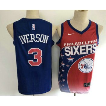 Men's Philadelphia 76ers #3 Allen Iverson Red with Blue Salute Nike Swingman Stitched NBA Jersey