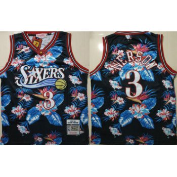 76ers 3 Allen Iverson Black 1997-98 Hardwood Classics Floral Fashion Swingman Jersey