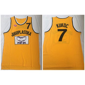 Jugoplastika Yugoslavia Croatia 7 Toni Kukoc Yellow Movie Stitched Basketball Jersey