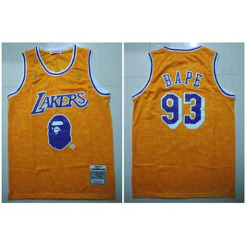 Lakers 93 Bape Yellow 1996-97 Hardwood Classics Jersey