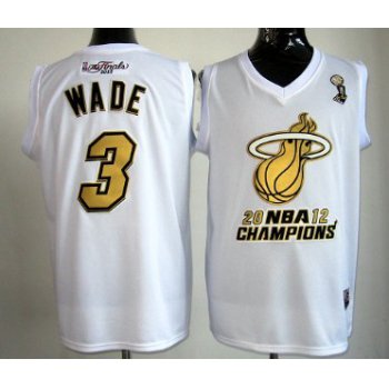 Miami Heat #3 Dwyane Wade 2012 NBA Finals Champions White With Gold Jersey