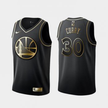 Warriors 30 Stephen Curry Black Gold Nike Swingman Jersey