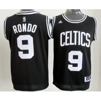 Boston Celtics #9 Rajon Rondo Black With White Authentic Jersey