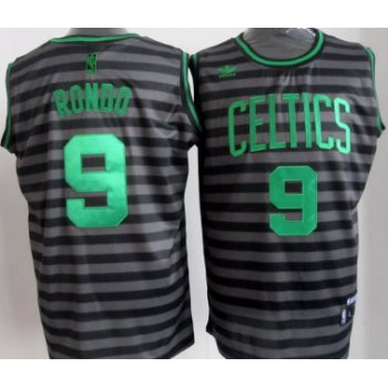 Boston Celtics #9 Rajon Rondo Gray With Black Pinstripe Jersey