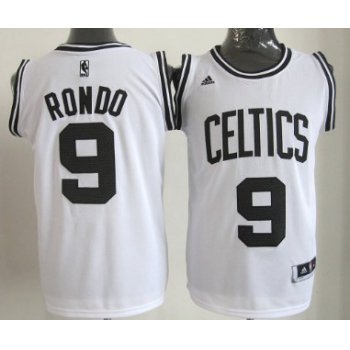 Boston Celtics #9 Rajon Rondo White With Black Authentic Jersey