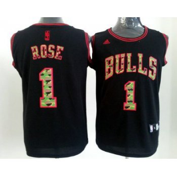 Chicago Bulls #1 Derrick Rose Black Camo Fashion Jersey