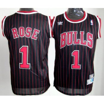 Chicago Bulls #1 Derrick Rose Black Pinstripe Throwback Swingman Jersey