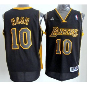 Los Angeles Lakers #10 Steve Nash Revolution 30 Swingman All Black With Yellow Jersey