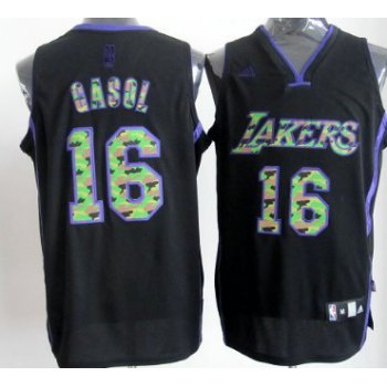 Los Angeles Lakers #16 Paul Gaslo Black Camo Fashion Jersey