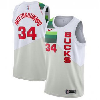 Men's Milwaukee Bucks 34 Giannis Antetokounmpo Nike White 2018-19 Swingman Earned Edition Jersey