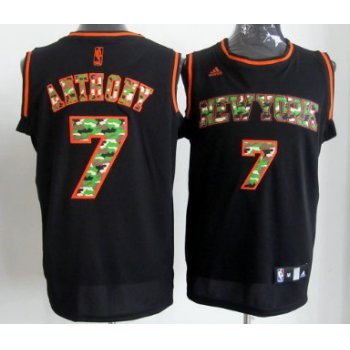 New York Knicks #7 Carmelo Anthony Black Camo Fashion Jersey