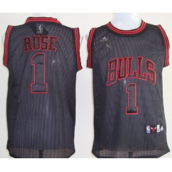 Chicago Bulls #1 Derrick Rose All Black With Red Swingman Jersey