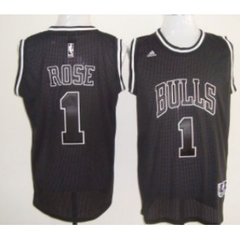 Chicago Bulls #1 Derrick Rose All Black With White Swingman Jersey