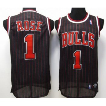 Chicago Bulls #1 Derrick Rose Black Pinstripe Swingman Jersey