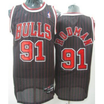 Chicago Bulls #91 Dennis Rodman Black Pinstripe Swingman Jersey