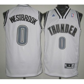 Oklahoma City Thunder #0 Russell Westbrook Revolution 30 Swingman White With Black Jersey