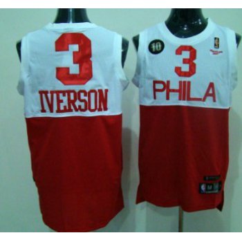 Philadelphia 76ers #3 Allen Iverson White With Red 10TH Swingman Jersey