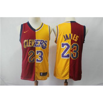 Lakers 23 Lebron James Red Gold Split Nike Swingman Jersey