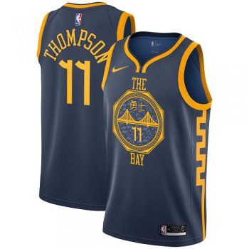 Men's Golden State Warriors #11 Authentic Klay Thompson Navy Blue City Edition Nike NBA Jersey