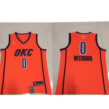 Men's Oklahoma City Thunder #0 Russell Westbrook Nike Orange 2018-19 Swingman Earned Edition Jersey