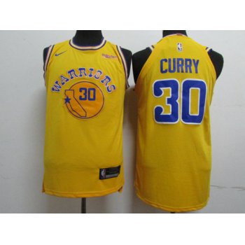 Nike Golden State Warriors #30 Stephen Curry Yellow Throwback Authentic Jersey