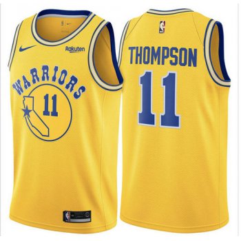 Warriors 11 Klay Thompson Yellow Throwback Nike Swingman Jersey