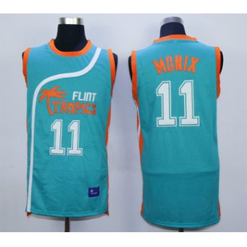 Flint Tropics 11 Ed Monix Teal Semi Pro Movie Stitched Basketball Jersey