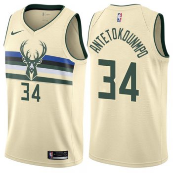 Nike Bucks #34 Giannis Antetokounmpo Cream NBA Swingman City Edition Jersey