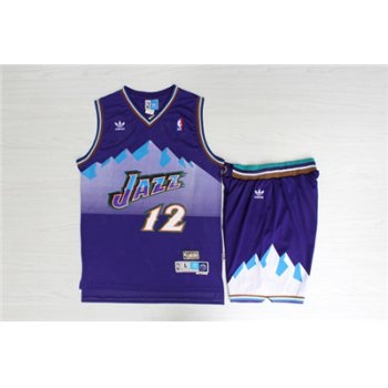 Jazz 12 John Stockton Purple Hardwood Classics Jersey(With Shorts