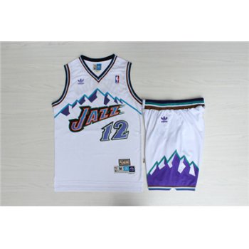 Jazz 12 John Stockton White Hardwood Classics Jersey(With Shorts)