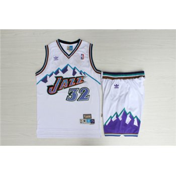 Jazz 32 Karl Malone White Hardwood Classics Jersey(With Shorts)