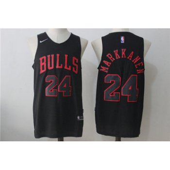 Men's Chicago Bulls #24 Lauri Markkanen All Black 2017-2018 Nike Swingman Stitched NBA Jersey