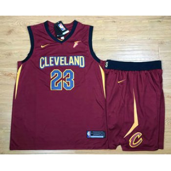 Men's Cleveland Cavaliers #23 LeBron James Red 2017-2018 Nike Swingman Stitched NBA Jersey With Shorts