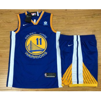 Men's Golden State Warriors #11 Klay Thompson Blue 2017-2018 Nike Swingman Rakuten Stitched NBA Jersey With Shorts